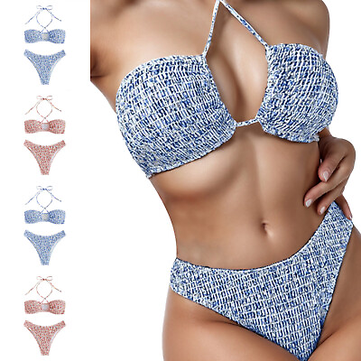 #ad Sexy High Waisted Women#x27;s Bikini Up Swimsuit Set Printed Bathing Swimsuit $10.27