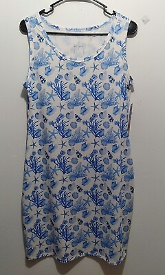 Guy Harvey Women’s Summer Seashell Blue White Dress Beach Size M NWT $21.99