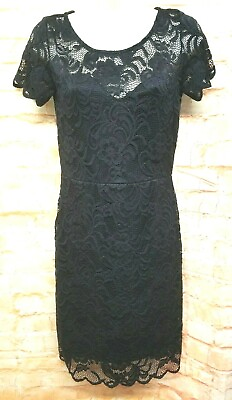 #ad ambiance Women Size M Black Lace Sheath Party Dress Short Sleeve Stretchy $13.59