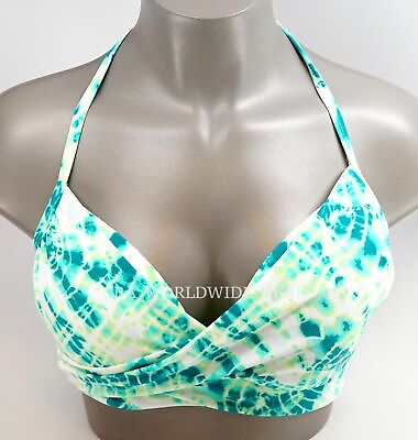 #ad Victoria#x27;s Secret Green Tie Dye The Wrap Halter Swim Top $8.98