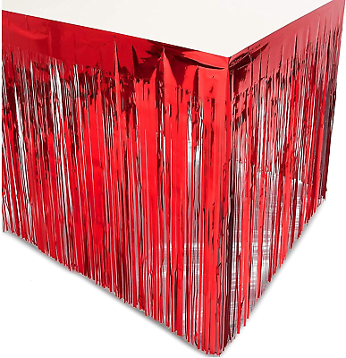 #ad Metallic Red Foil Fringe Table Skirt 3 Pack $14.79