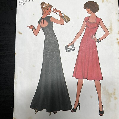#ad Vintage 1970s Simplicity 7806 Empire Waist Maxi Dress Sewing Pattern 6 8 XXS CUT $6.00