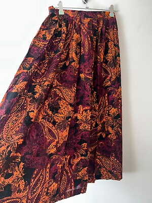 Vintage Bohemian Skirt Long Black Paisley Pockets Size 14 16 Retro Gypsy Boho GBP 19.99