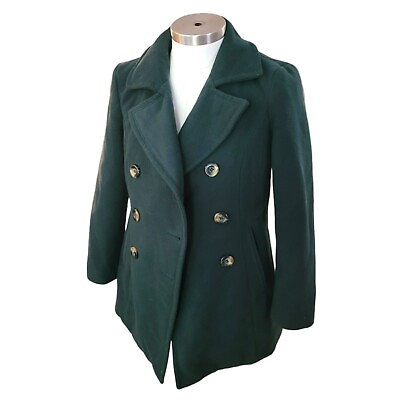 #ad Green Pea Coat Double Breasted Jacket Simply Styled Sears Size Small JJ3294 $20.00
