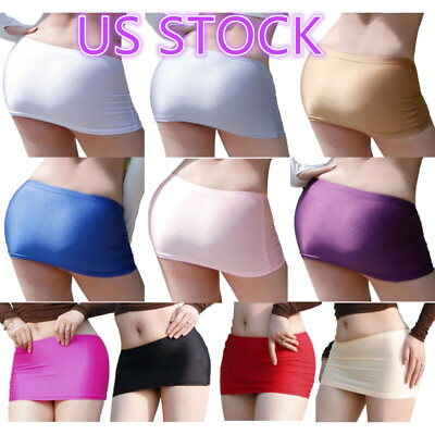 #ad US Womens Mini Skirt Gloosy Tight Low Waist Package Hip See Through Micro Skirt $8.99