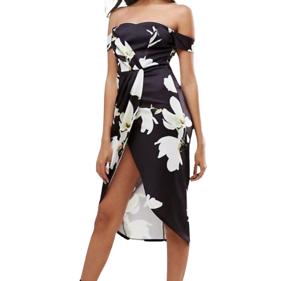 #ad Asos Off the Shoulder Black White Floral Cocktail Dress size 0 Wedding Guest $35.00