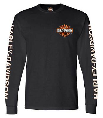 Harley Davidson Men#x27;s Long Sleeve Orange Bar amp; Shield Black Shirt 30291744 $45.95