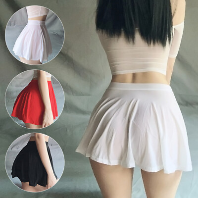 #ad Women Sexy Sheer Transparent Pleated A Line Mini Skirt Lingerie Nightwear $6.99