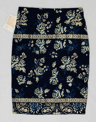 #ad LuLaRoe Cassie Women#x27;s Pencil Skirt Knee Length Blue Gold Multi Medium NWT $14.99
