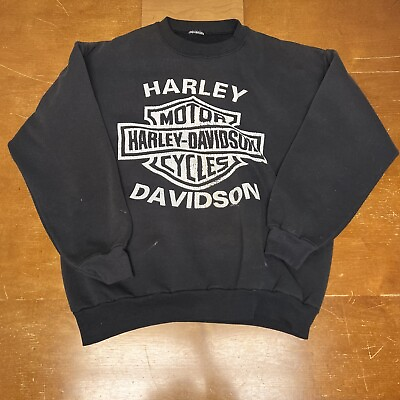 #ad Vintage Harley Davidson Sweatshirt Mens Medium Black Pullover Long Sleeve $39.95