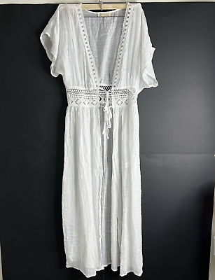 #ad Rebellion Again Short Sleeve Maxi Swimsuit Cover Up White Size Small Beach $24.90