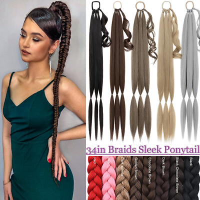 #ad #ad 34quot; Box Bubble Slick Braids Ponytail Hair Extensions DIY Long Hairpiece Women US $11.10