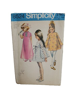#ad Vintage 1970s Simplicity 8524 Girls Boho Dress 2 Lengths Sewing Pattern Size 4 $17.00