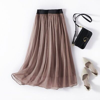 #ad Summer Long Skirts for Women Elastic High Waist Smooth Silk Skirts $71.66