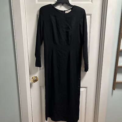 #ad Vintage All Week Long Maxi Dress Black Long Sleeve Wool Blend Side Buttons 8 $12.99