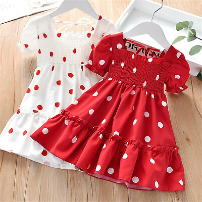 #ad Baby Children Girl Summer Ruffled Sweet Dress Polka Dot Chiffon Princess Dress $11.67