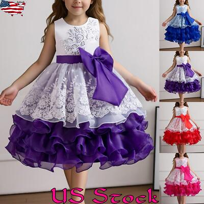 #ad Children Girl Princess Colorblock Sleeveless Drawstring Tutu Sundress Party Gown $34.40