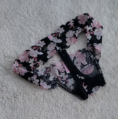 #ad S Victoria#x27;s Secret Floral Lace Mesh Thong VS Pink Bikini Panties Dream Angel S $15.00