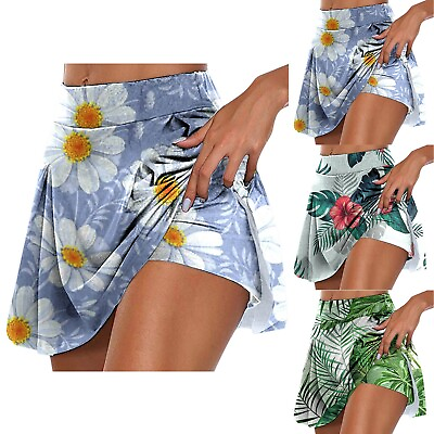 #ad Women#x27;s Maple Leaf Printed Casual Trouser Skirt Half Skirt Girls Poodle Skirt $14.43