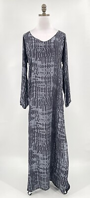 #ad Biya Johnny Was Black Tie Dye Silk Maxi Dress Long Sleeve Sz S $126.65