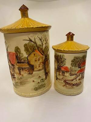 #ad Vintage Ceramic Sears amp; Roebuck Country Farm Canisters–Set of 2 Shelf $29.99