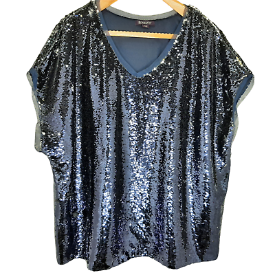 ROAMANS Womens 24W Plus Party Sequin Top Evening Holiday Occasion Cockail BLUE $28.88