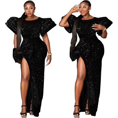 #ad African Dashiki Women Sequins Slit Evening Party Dresses Bodycon Gown Cocktail C $64.46