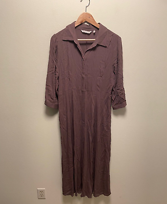 #ad Soft Surroundings Womens Maxi Dress Petite Medium Mauve Rayon Button Up Crinkle $29.88