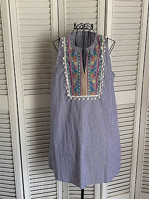 Blue And White Boho Summer Dress With Embroidery Size Medium $10.00