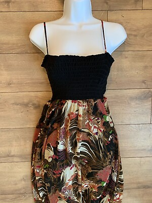 #ad 90s 2000’s Vintage Forever 21 Maxi Dress Black Floral Chiffon Sundress Sz Small $11.25