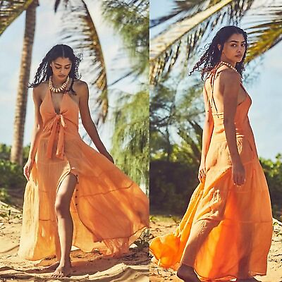 #ad Free People Endless Summer A Little Extra Maxi Dress Papaya Size Small NWOT $128 $100.00