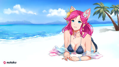 #ad Anime nutaku girls beach bikini big pink hair Playmat Game Mat Desk $36.99