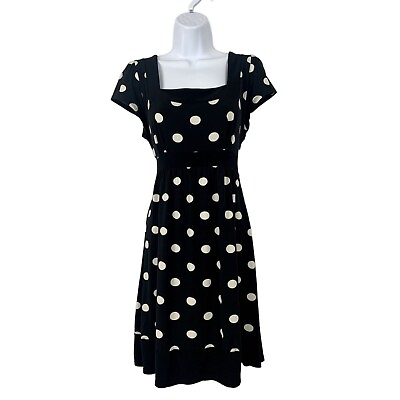 #ad Wrapper Womens Casual Square Neck Cap Sleeve Black Polka Dot Summer Dress XL $18.95