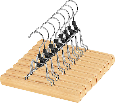 #ad 12 Pack Natural Wooden Pants Hangers with Clips Non Slip Skirt Hangers $25.67
