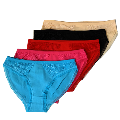 #ad NEW 5 Women Bikini Panties Brief Floral Lace Cotton Underwear 6698 $10.99