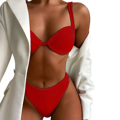 #ad Swimsuit Push Up Solid Color Solid Color Bra Briefs Swimwear Set Comfy $14.66