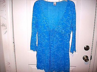 #ad NWOT STUNNING TEAL TURQUOISE HEATHER PRINT BEACH COVER UP ONE SIZE FITS MOST $59.99