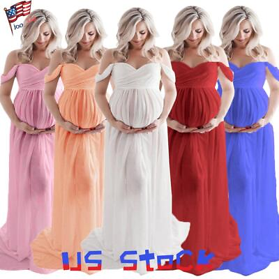 #ad Pregnant Women Off Shoulder Maxi Dress Maternity Photo Shoot Photography Gown $23.36