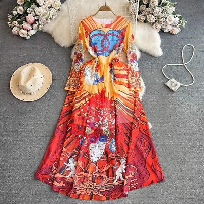 #ad Holiday O Neck Long Sleeve Chiffon Maxi Dress Women#x27;s Bohemian Angel Flower $115.00