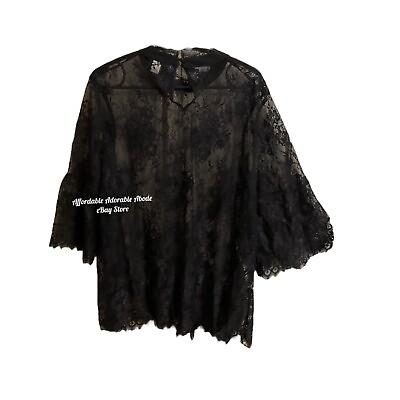 #ad Torrid Plus Size 1 Black Sheer Floral Lace Bell Sleeve Boho Gypsy Flowy Top $22.49