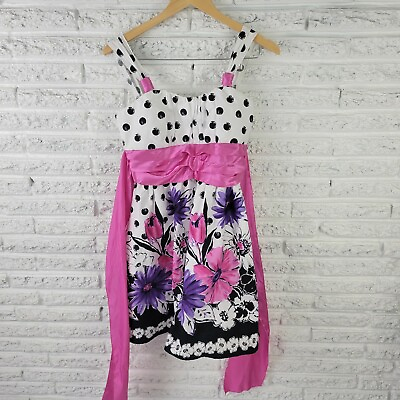 Snap Junior Dress 13 Mini Fit Flare Strap Cotton Pink Black Floral Polka Dot New $16.79