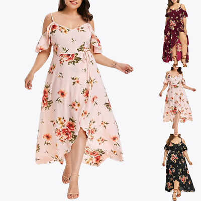 #ad Plus Size Womens Boho Floral Strappy Maxi Dress Ladies Beach Holiday Sundress $20.19