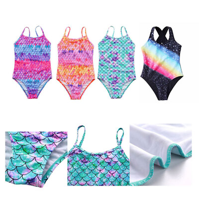 #ad Girls One Piece Swimsuit Quick Dry Beach Swimwear fish scale fracture $13.85