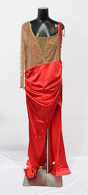 #ad XPlus Wear Women#x27;s One Shoulder High Slit Sequin Maxi Dress CF6 Red Large NWT $10.50