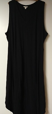 #ad Size 3X Plus Sleeveless Stretchy Knit Black Dress Beach Midi V Neck Terra amp; Sky $19.99