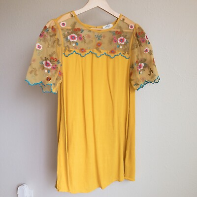 Umgee Girls Dress 14 Years Floral Yellow Blue Lace Embroidered READ $19.99