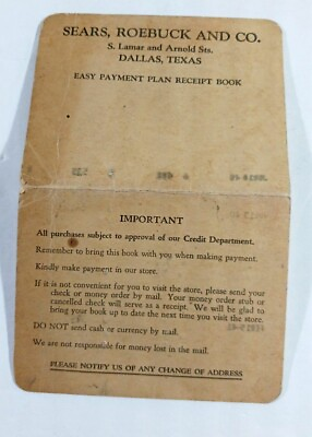 #ad SEARS ROEBUCK amp; CO 5 13 1940 1941 EASY PAYMENT PLAN RECEIPT BOOK Dallas Texas $8.99