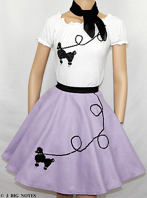 #ad 3PC LAVENDER 50#x27;s Poodle Skirt outfit Youth Girl Sz 10 11 12 13 Length 23quot; $43.95
