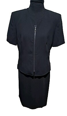 #ad Preston amp; York Black Skirt Suit Zip Front Short Sleeve Jacket A Line Skirt SZ 8 $19.95