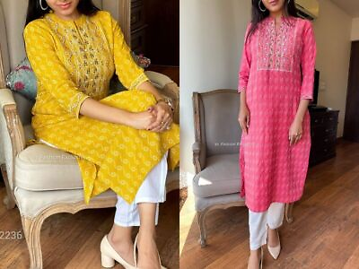 #ad salwar kameez plus size Indian dress embroidery kurti pant set top tunic dress $26.76